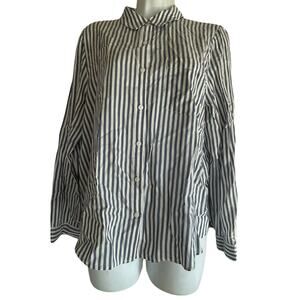 Leith Women's Size M Striped Long Sleeve Blue White Button Up Blouse